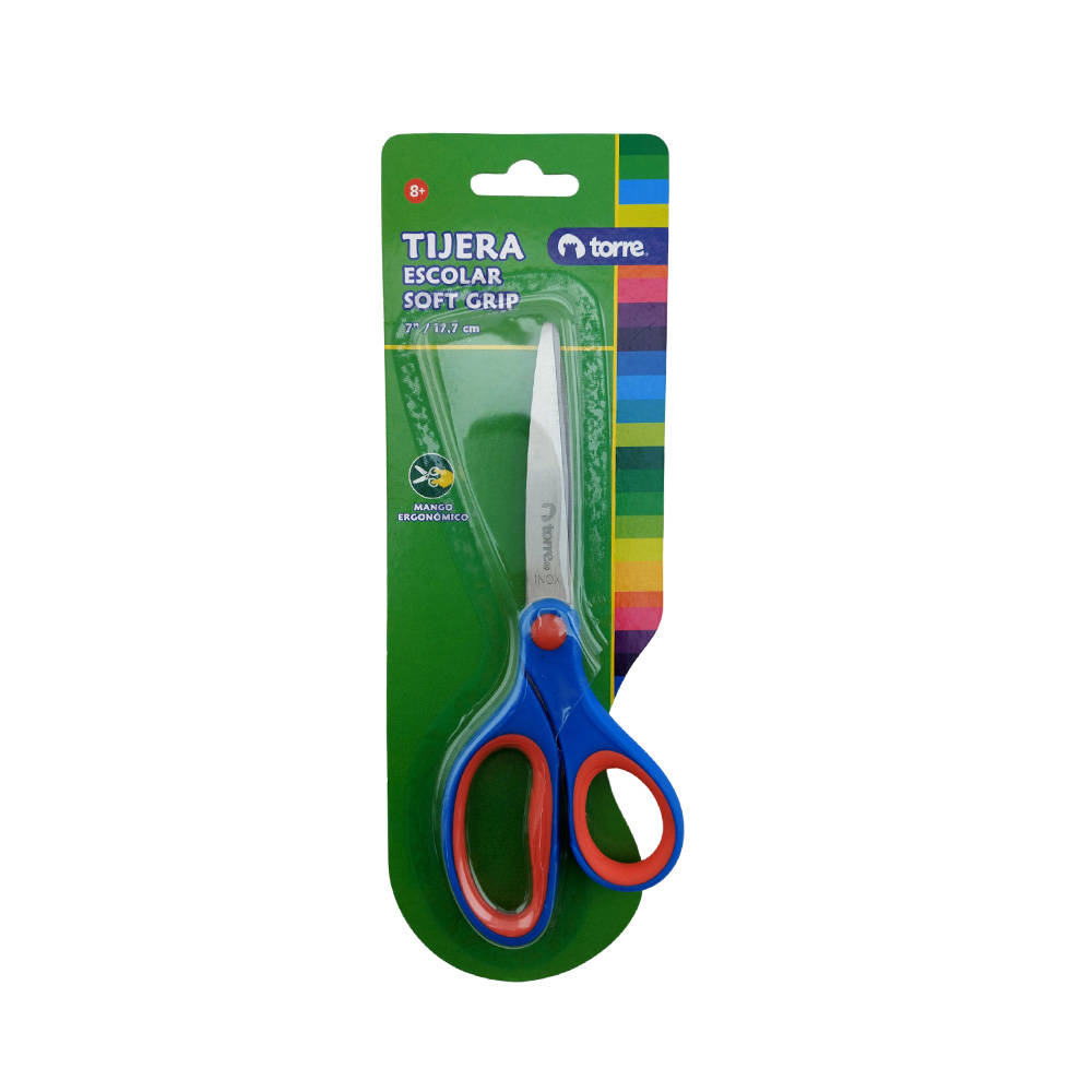 TIJERA ESCOLAR 17,7CM / 7PULG BLISTER 01 UNID SOFT GRIP TORRE