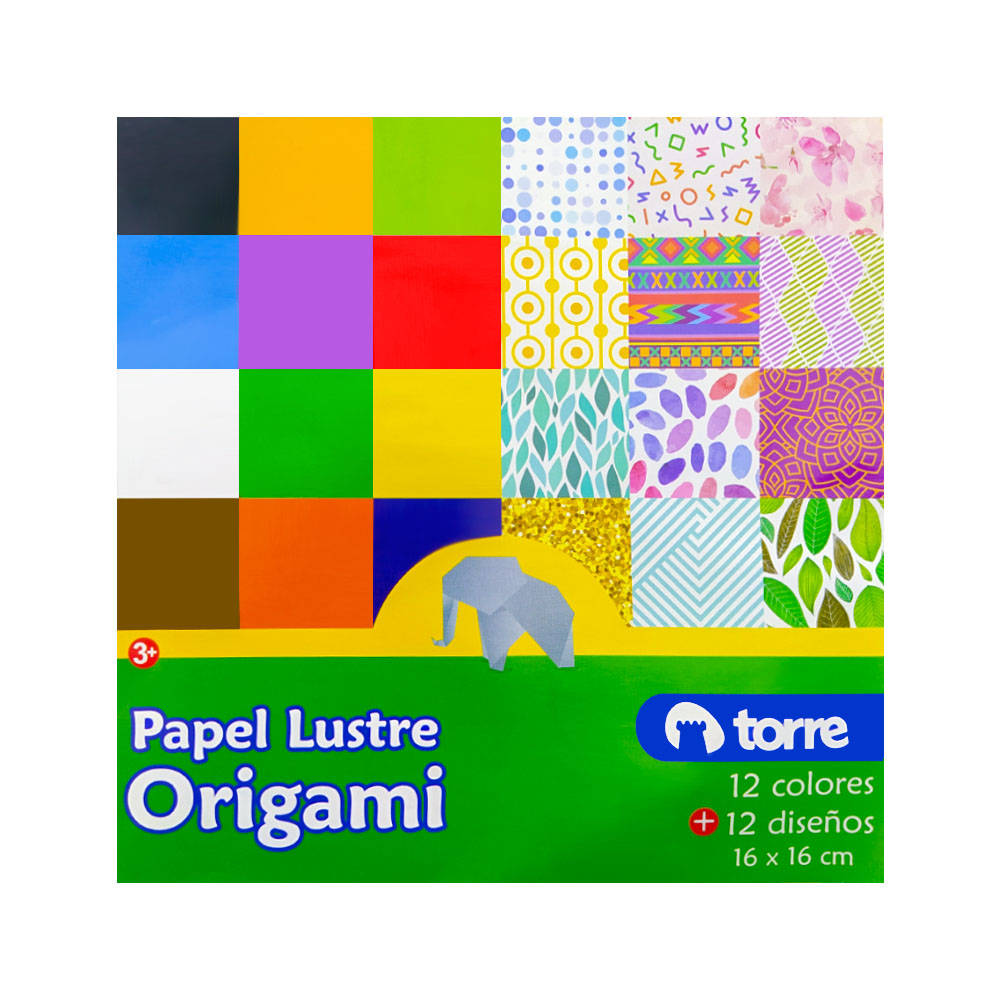 PAPEL LUSTRE 16X16CM 24 HOJAS 12 COLORES ORIGAMI TORRE