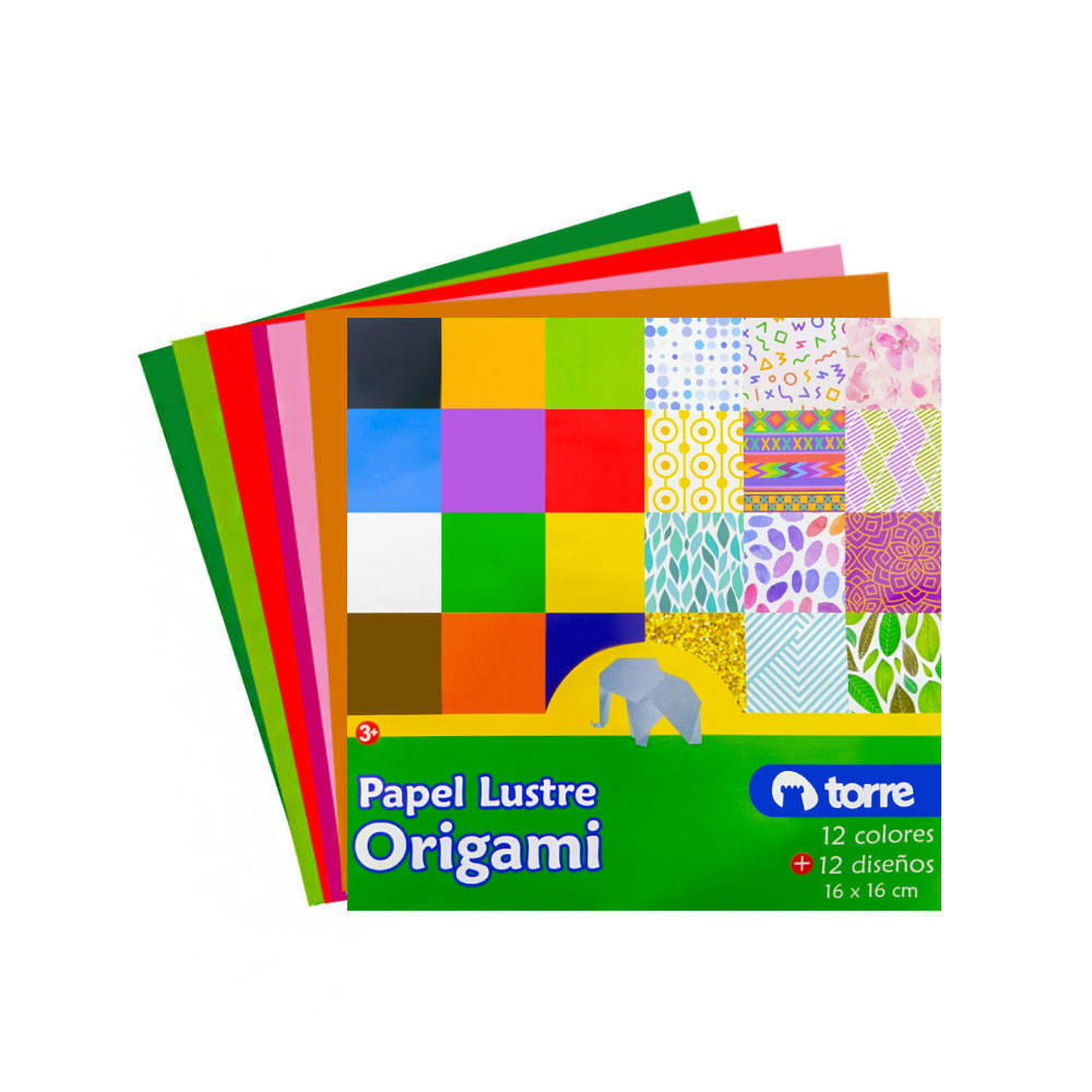 PAPEL LUSTRE 16X16CM 24 HOJAS 12 COLORES ORIGAMI TORRE